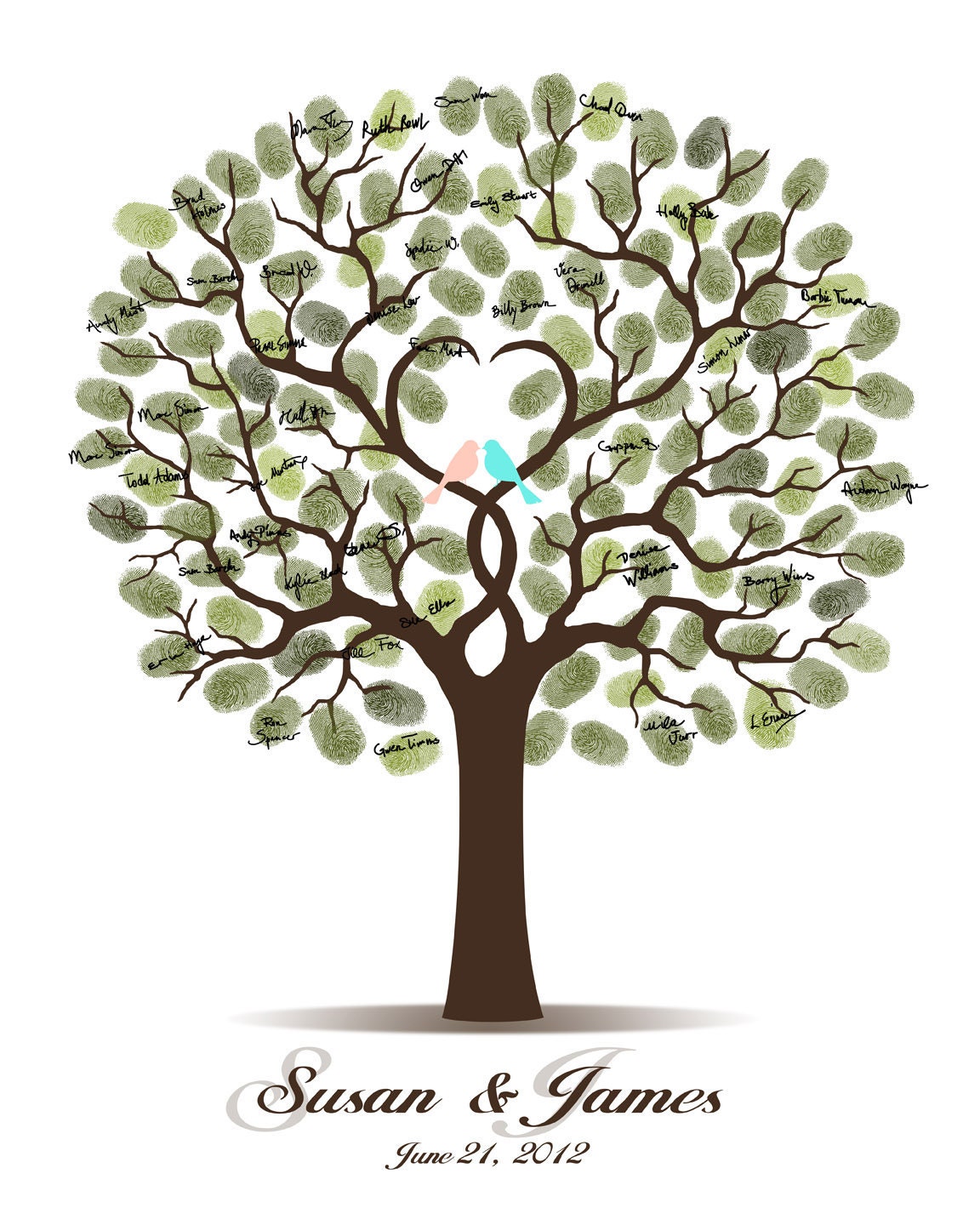 Wedding Tree Guest Book PRINT with Love Birds 16x20 up to 115 signs or 17x22 up to 140 signs - Fingerprint Signature Tree - FAST SHIPPING