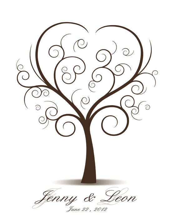 DIY Wedding Tree Guest Book - Printable PDF - Curly Fingerprint Signature Tree 11x14, 16x20, 17x22, 18x24, 20x25 or 24x30 inches