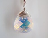 Swarovski Crystal Pendant - Wire Wrapped Faceted Teardrop Briolette with Sterling Silver Bail - AURORA