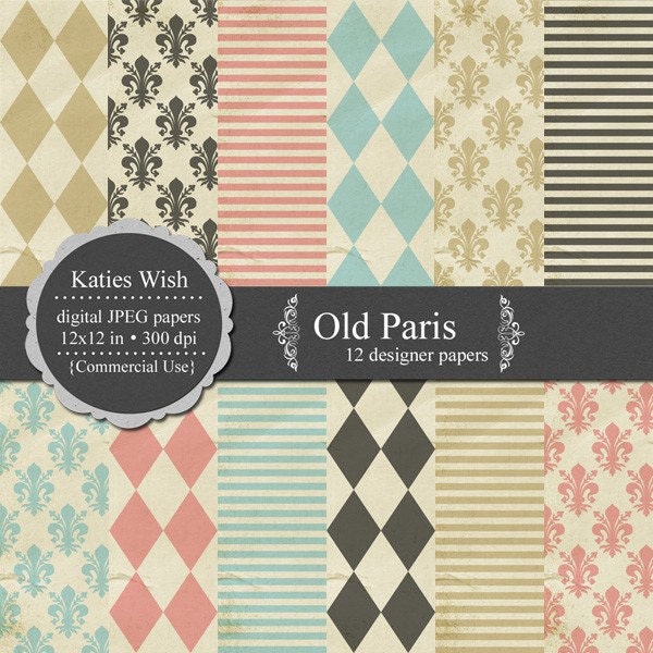 Instant Download Digital Paper Kit Old Paris // Commercial Use Kit cu