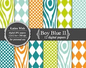 Boy Blue II Digital Scrapbook Paper Kit  // 300 dpi 12x12 inch jpgs - Instant Download
