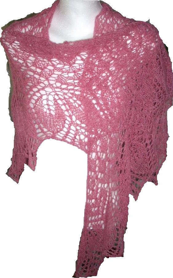 Pink Treasure triangle angora shawl ready to ship SALE