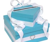 Wedding Gift Card Box in Tiffany blue with heart  shaped crystal Buckle, centerpiece, wishing well