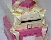 Pink and Ivory Wedding Money Gift Card Box, centerpiece, wishing well