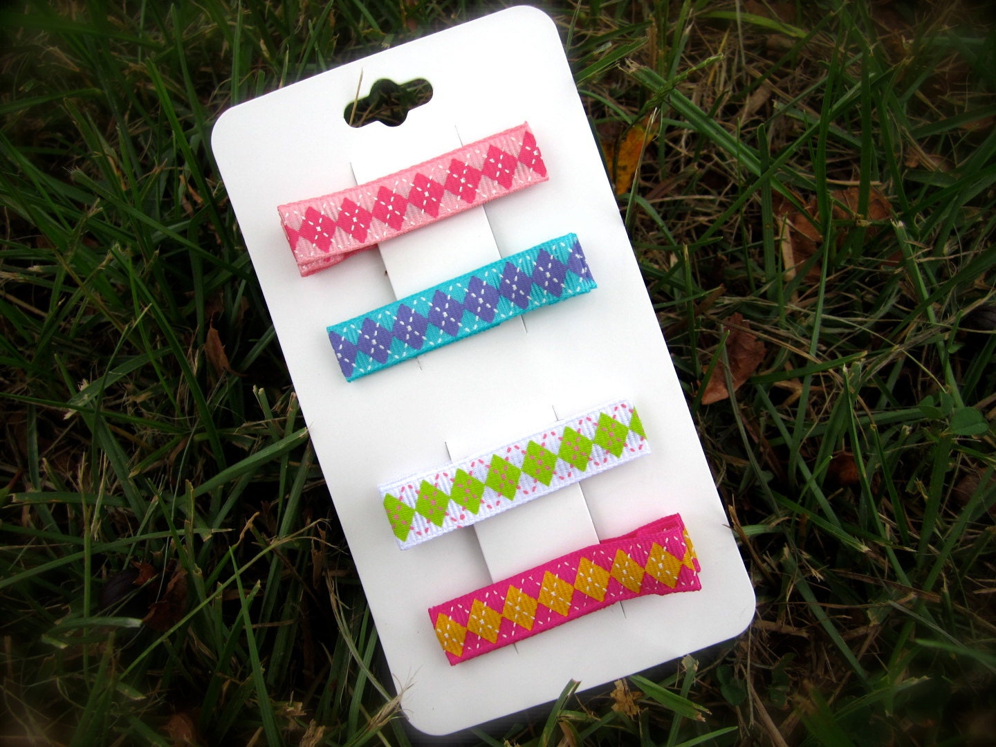 Hair Clippies - Argyle Print 4 piece set