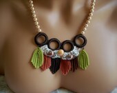 Bridesmaids Turkish Oya gift Brown green leaves crochet necklace neckware shawl bolero scarf gift for women girl mom Christmas