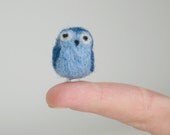 SALE - Miniature Needle Felted Pocket Owl in Blue with a Widow's Peak