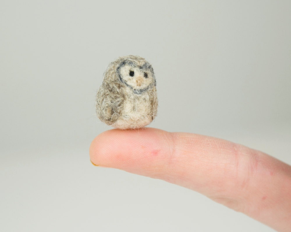 Miniature Needle Felted Pocket Barn Owl in Natural Grey