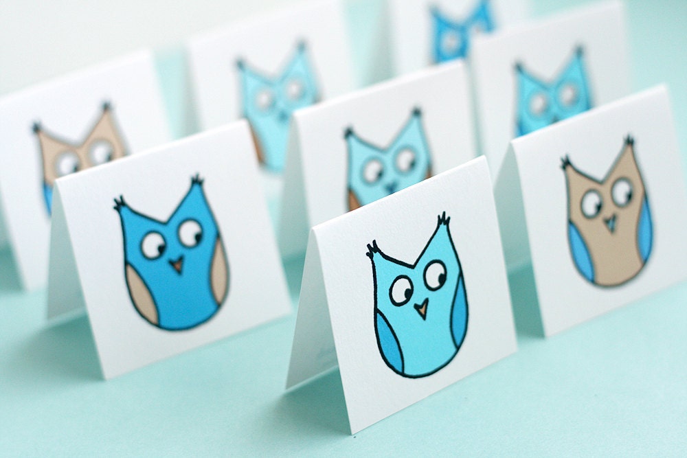 Blue and Brown Owl Mini Cards Set of 8
