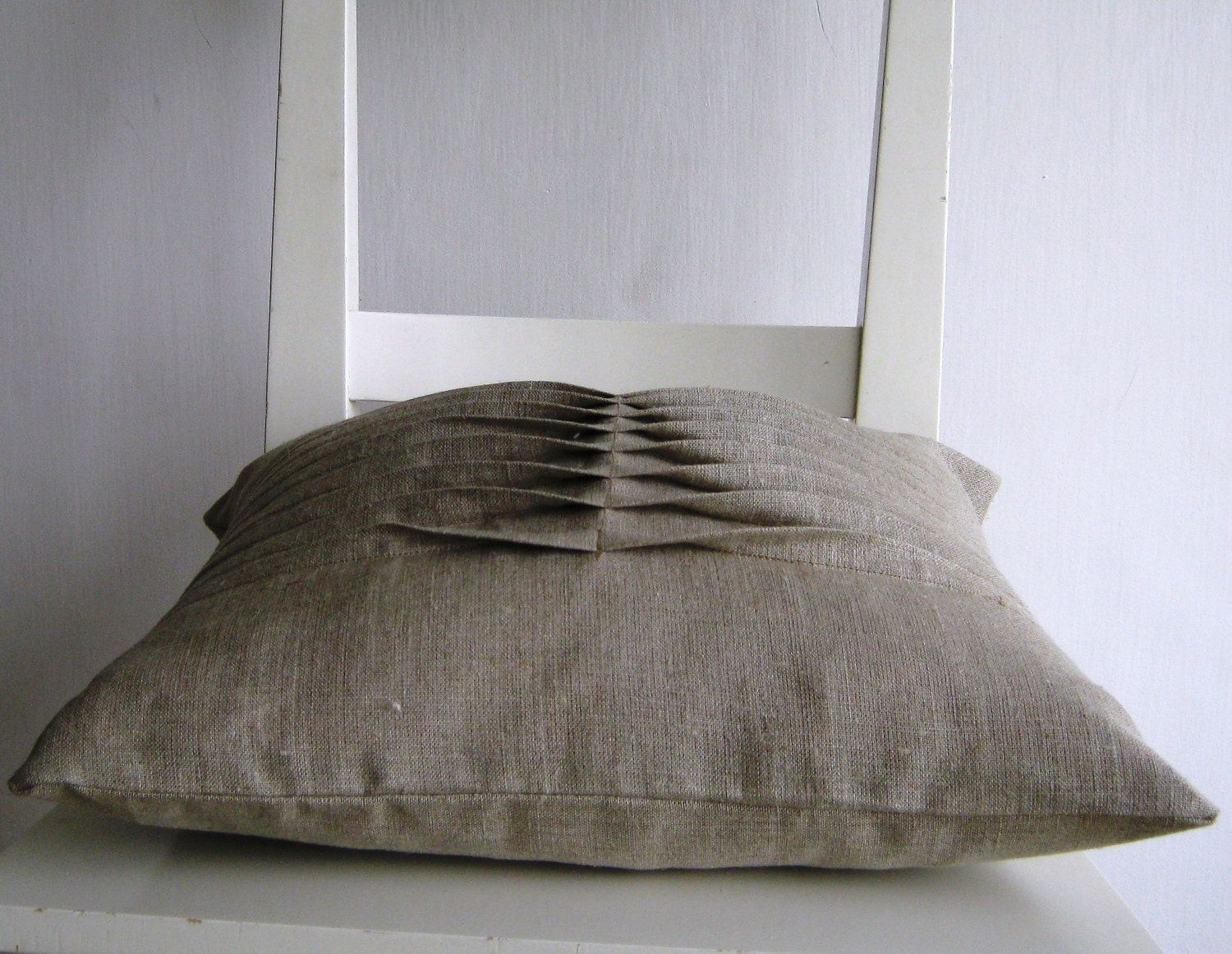 Pleated Natural Color 16 X 16 Linen Cushion Cover