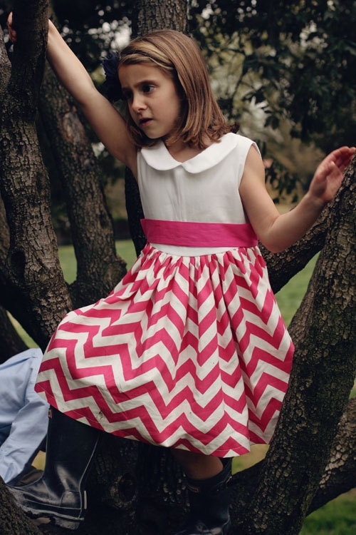Vintage Chevron Isabella Dress for Girls -  Pink