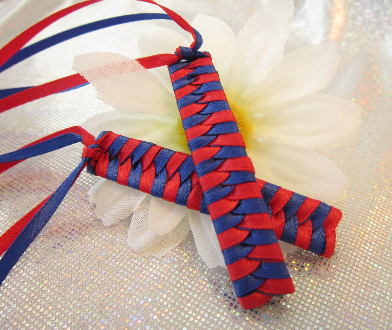 1980's Braided Ribbon Barrettes - Patriotic - School Spirit