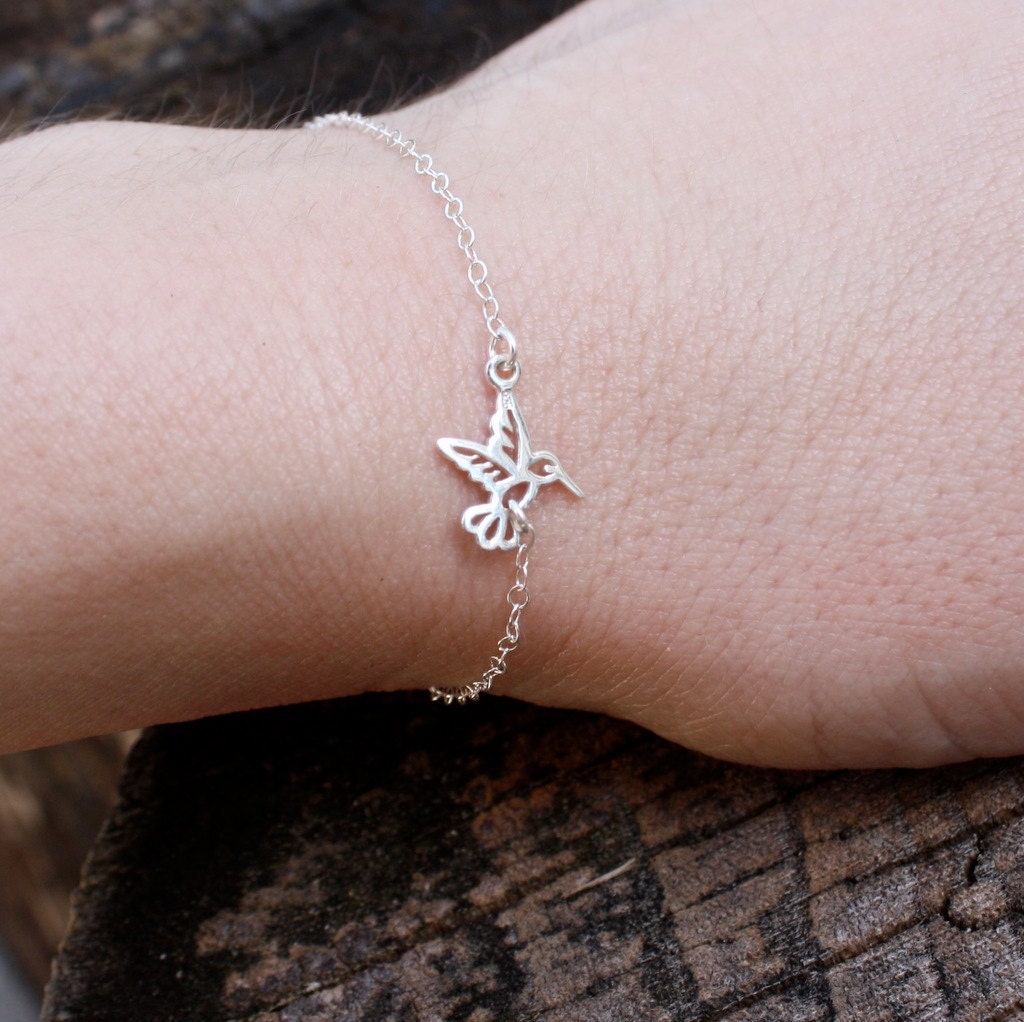 Hummingbird Bracelet - Sterling Silver . Chain Bracelet . Bird Jewelry. Gifts for Her