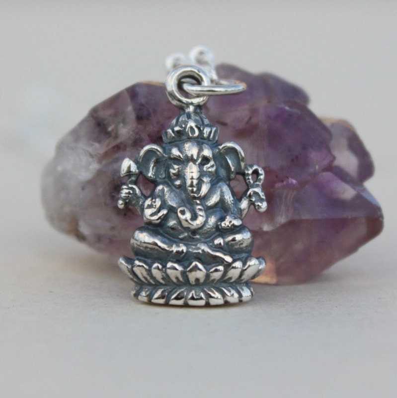 Silver Ganesh Necklace - Sterling Silver Ganesh Pendant . Yoga Jewelry . Remover of Obstacles