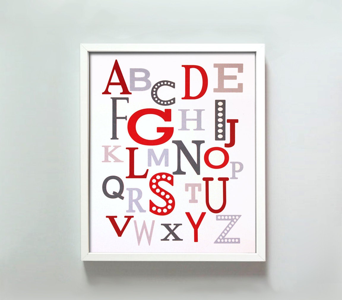 11x14 Modern Alphabet print in blues and reds