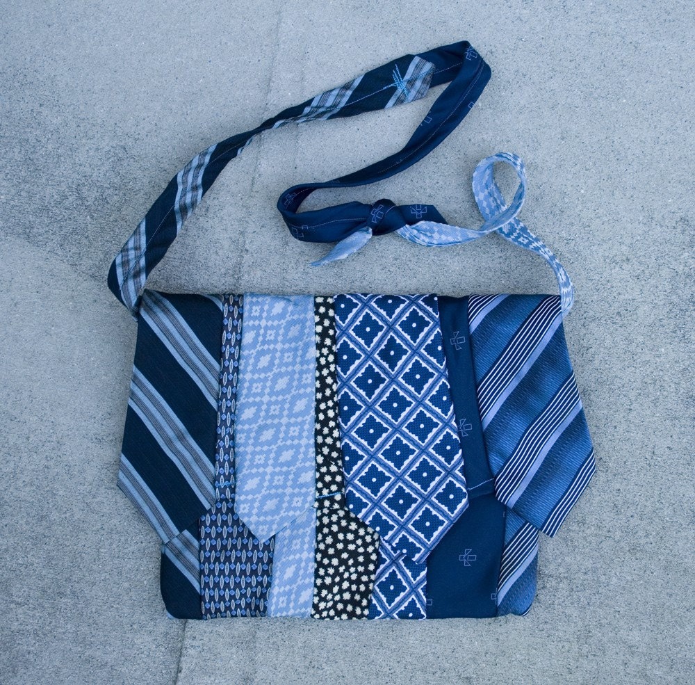 Vintage - upcycled necktie adjustable messenger bag