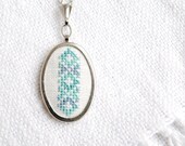 Hand embroidered necklace melange light blue