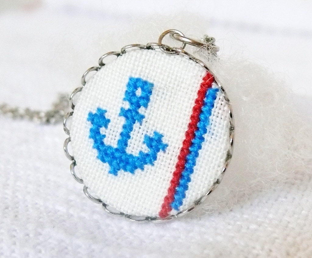Hand embroidered necklace Anchor