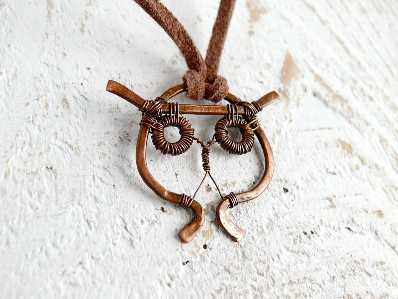 Owl necklace - Patinated copper, oxidized, woodland, rustic, wirewrapped necklace