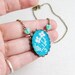 Hand embroidered necklace white flower on blue felt - gift for her - floral jewelry 40bc