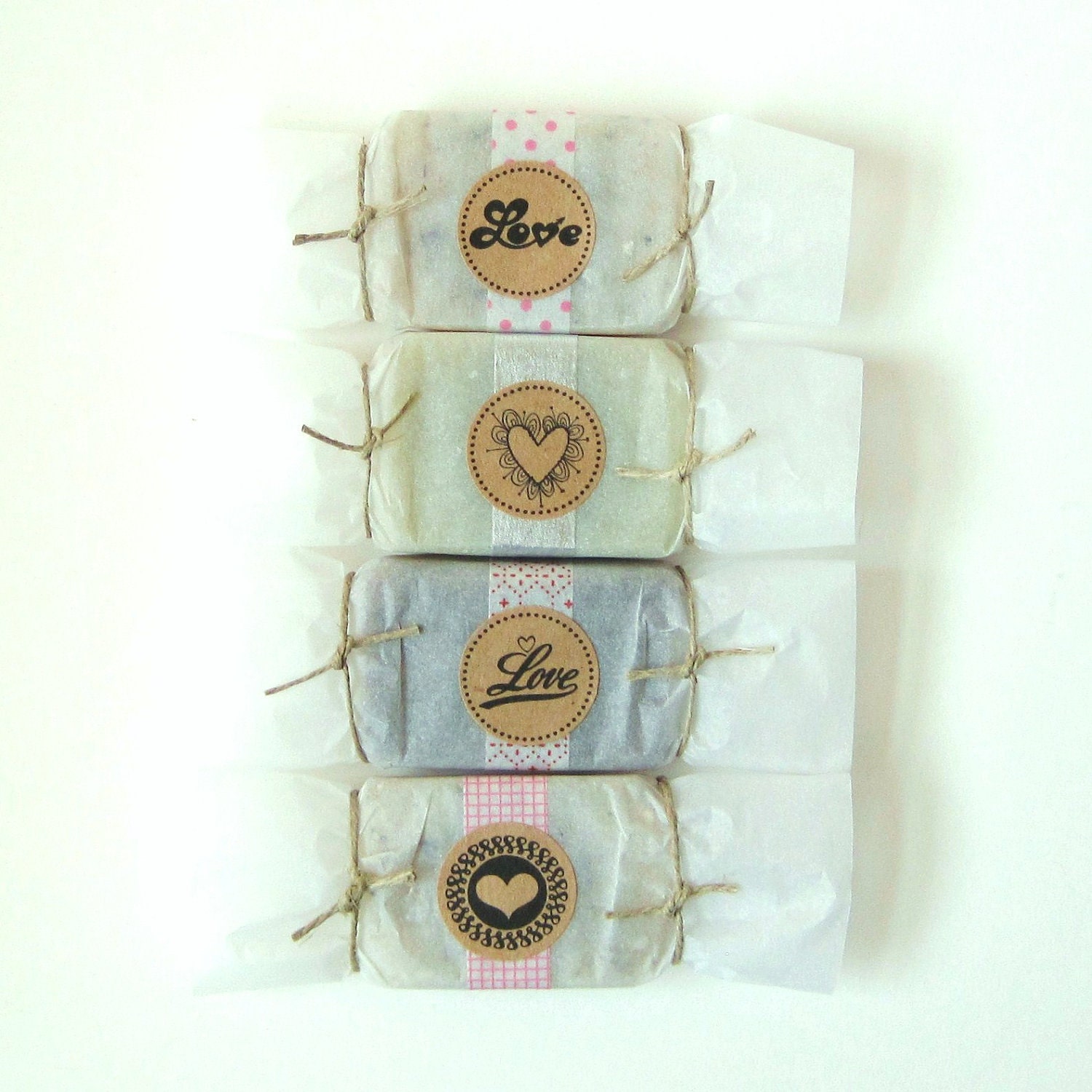 Special Edition Wrapped Soap Favors - One Dozen - Red - Pink - White // Vegan Cold Process Soap - Valentine's Day