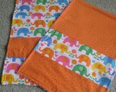 Baby Burp Cloths - Set of Two Orange Elephants