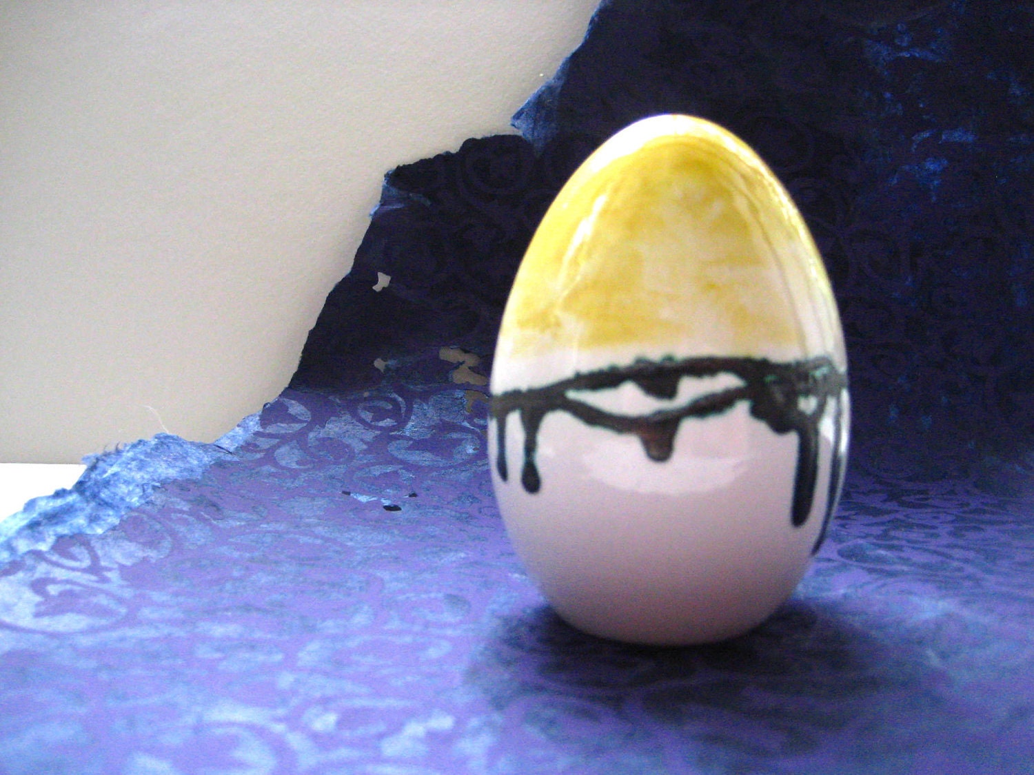 Yellow and White Ceramic Egg