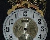 Steampunk Vintage Metal Watch Face Necklace Mixed Media Love Bird  Pendant N41
