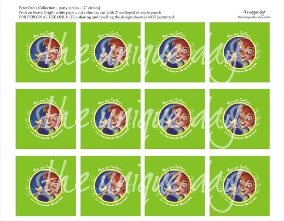 Printable Peter Pan birthday, sticker,tag or favor label Il_570xn