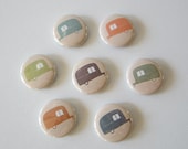 Retro Magnets  Trailer 7/Seven 1 inch round fridge art green blue orange brown redtilestudio