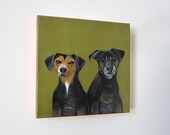 Duo Custom Portrait l dog portrait l original painting l 8x8 pet portrait personalized puppy modern canvas green black red tile studio