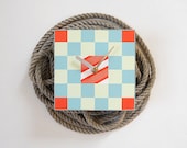 Nautical Clock Art Block  BUOY Orange Blue Yellow Geometric Stripes Squares