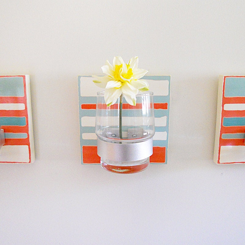 Nautical Home Decor l Vase l Wall Vase l Flower Vase l TIDAL home beach decor cottage stripes modern nautical blue orange redtilestudio