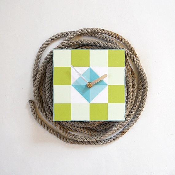 Nautical Home Decor l Clock Art Block l  AHOY Blue Green Yellow Geometric Beach Cottage