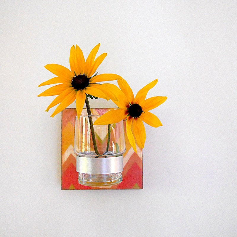 Candle Holder l  modern wall decor l CHEVRON: retro colorful wall vase modern geometric wall mount pattern pink green yellow redtilestudio