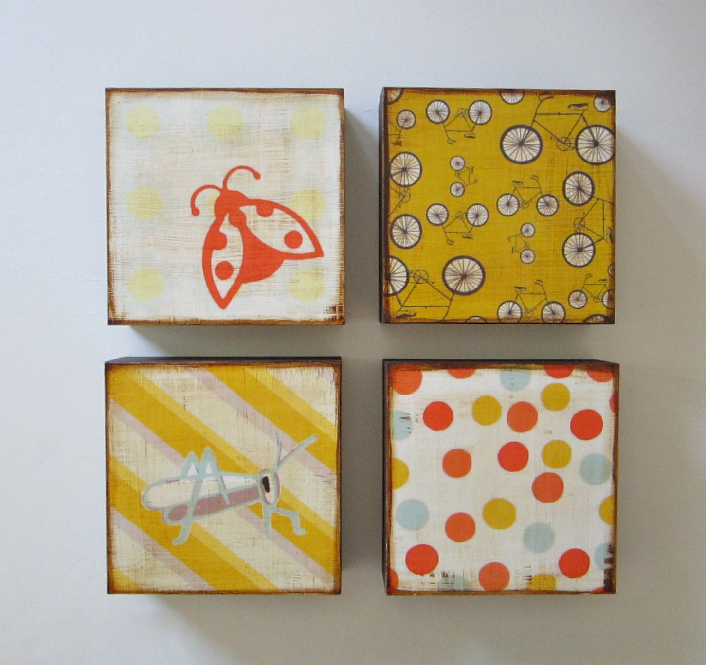Polka Dot Wall Decor l Art Block l Summer Polka Dots 5x5 wood block circles orange red yellow blue flowers redtilestudio