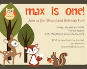 Printable Woodland  Birthday Invitation, Animals Creatures Friends Forest, Deer, Owl, Squirrel, Fox, Boy or Girl DIY digital file