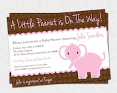 Baby Shower Invitation Girl, Elephant , Little Peanut, Pink and Brown, Personalized DIY Digital file