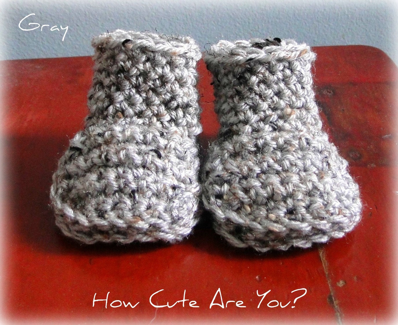 Baby Booties Boy Girl High Top Gray - Newborn to 3 Months - Custom Made