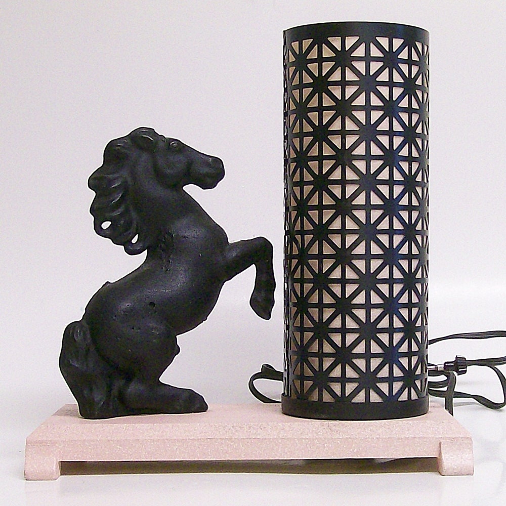 Vintage TV/Accent Lamp Pink and Black with Horse