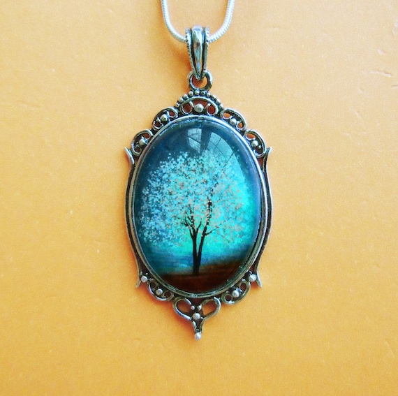 Sapphire Wind -- Wearable Art Cameo Necklace--Mothers Day Gift