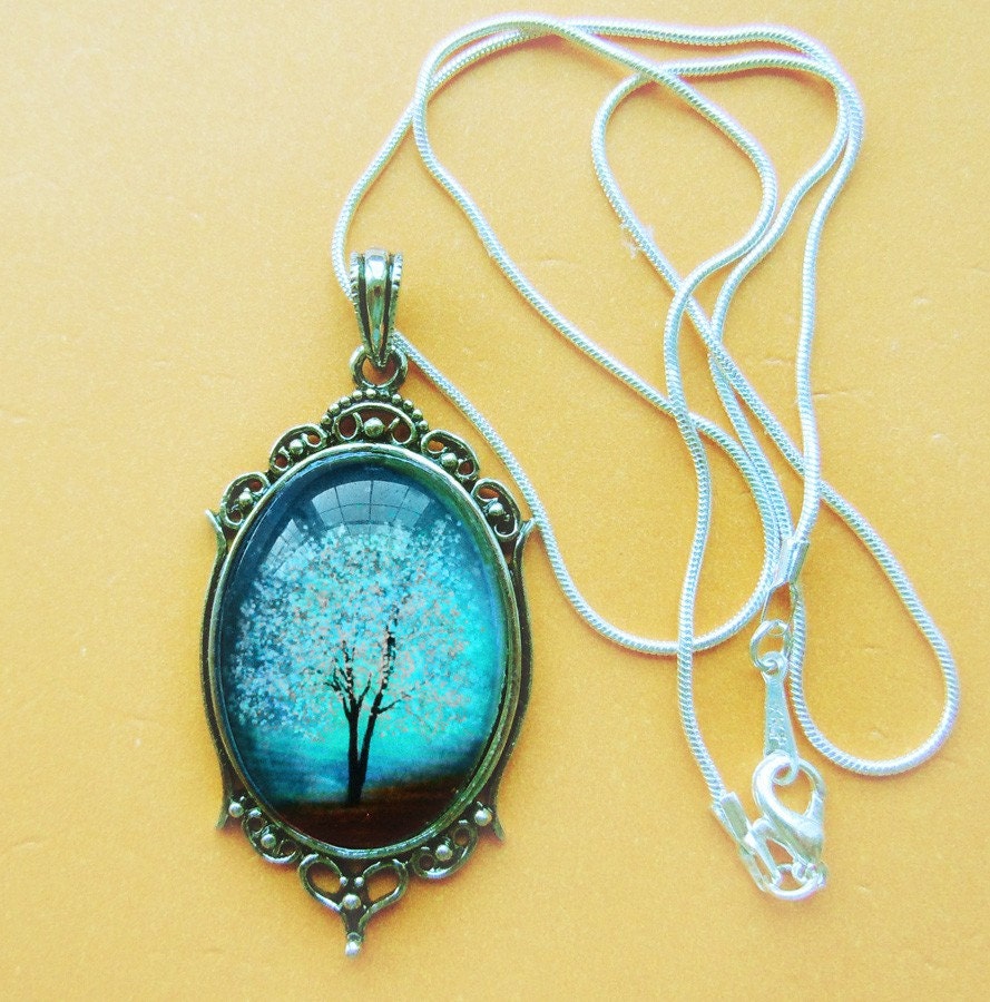 Sapphire Wind -- Wearable Art Cameo Necklace--Mothers Day Gift