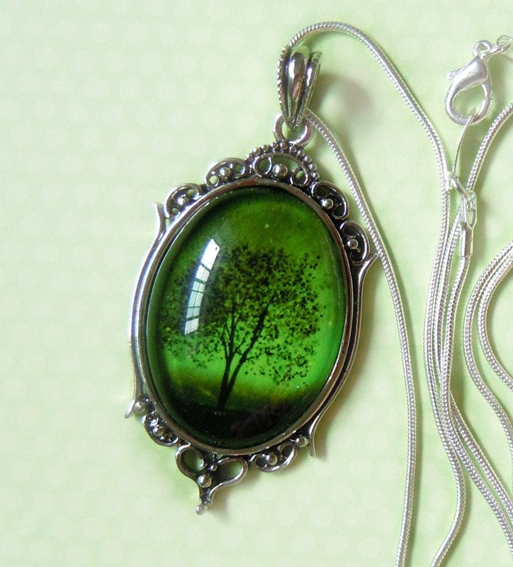 Emerald Bewitched -- Wearable Art Cameo Necklace---Mothers Day Gift