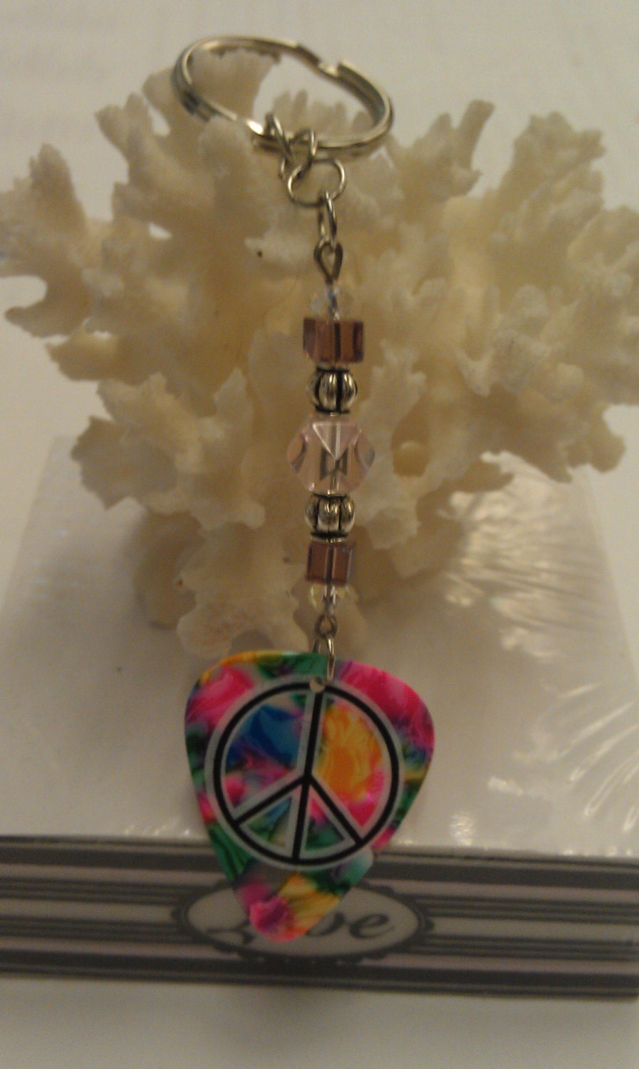 Peace Sign Guitar Pick Keychain