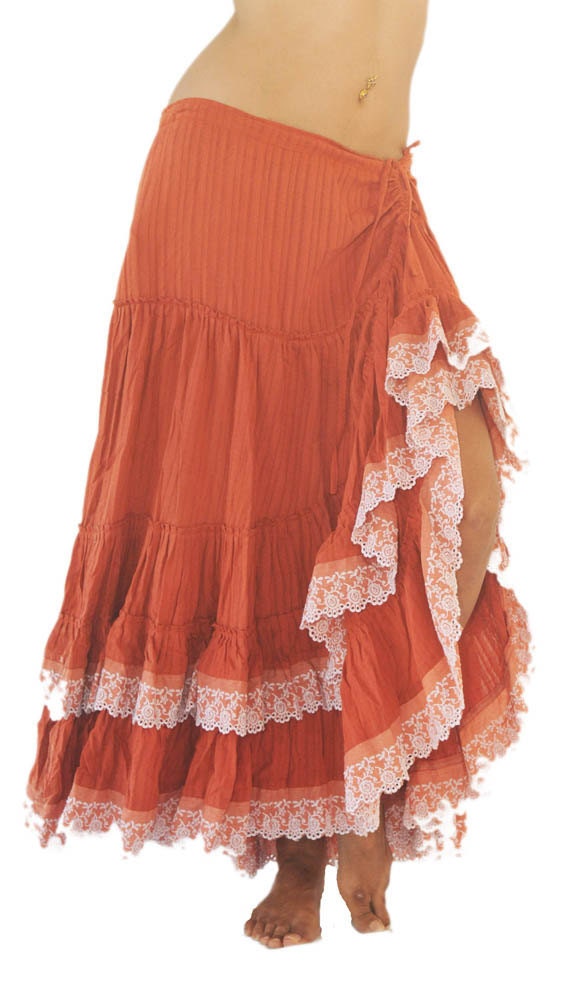 Flamenco Skirt in Orange Cotton and Broderie Anglaise