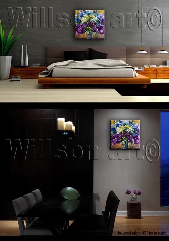 Original Floral Textured Palette Knife Oil Painting Contemporary Modern Art 20X20 by Willson Lau