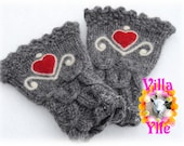 SWEETHEART handknit grey woollen wristwarmers / cuffs, handknitted & felted - Made To Order (approx 2 weeks)
