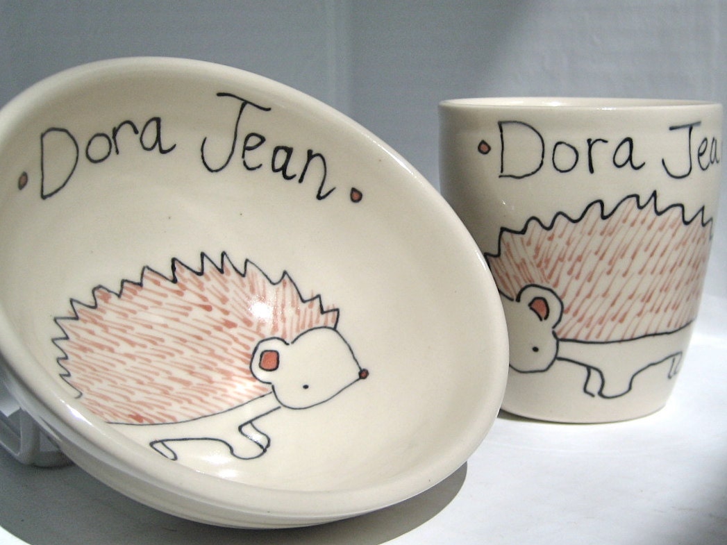 Baby Gift - Personalized Hedgehog Small Bowl and Juice Cup Set - Personalized Baby Gift