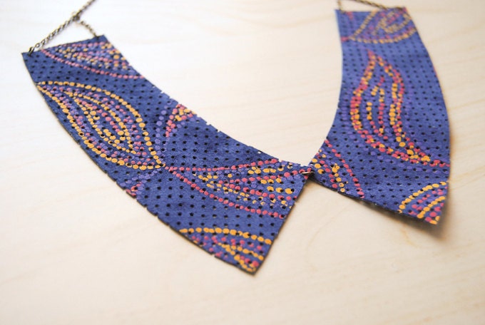 Midnight Fest - Floral Leather Peter Pan Collar Necklace - Reversible Chic