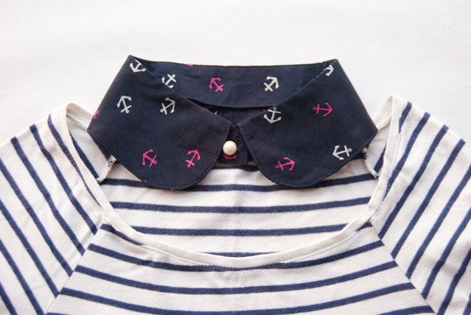LAST ONE - Sailorette Anchor Detachable Collar - Rounded Peter Pan Collar